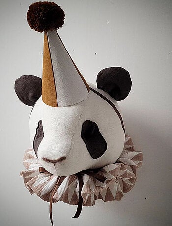 Sevira kids | trophée mural panda en lin – décoration chambre bébé enfant