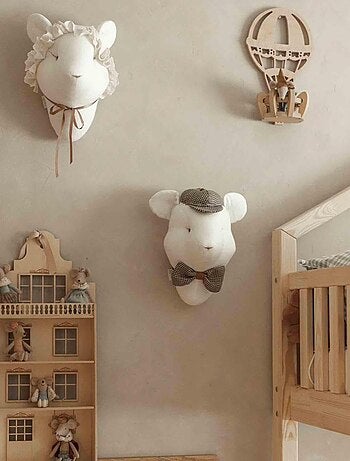 Sevira kids | trophée mural souris edouard en lin – décoration chambre bébé enfant
