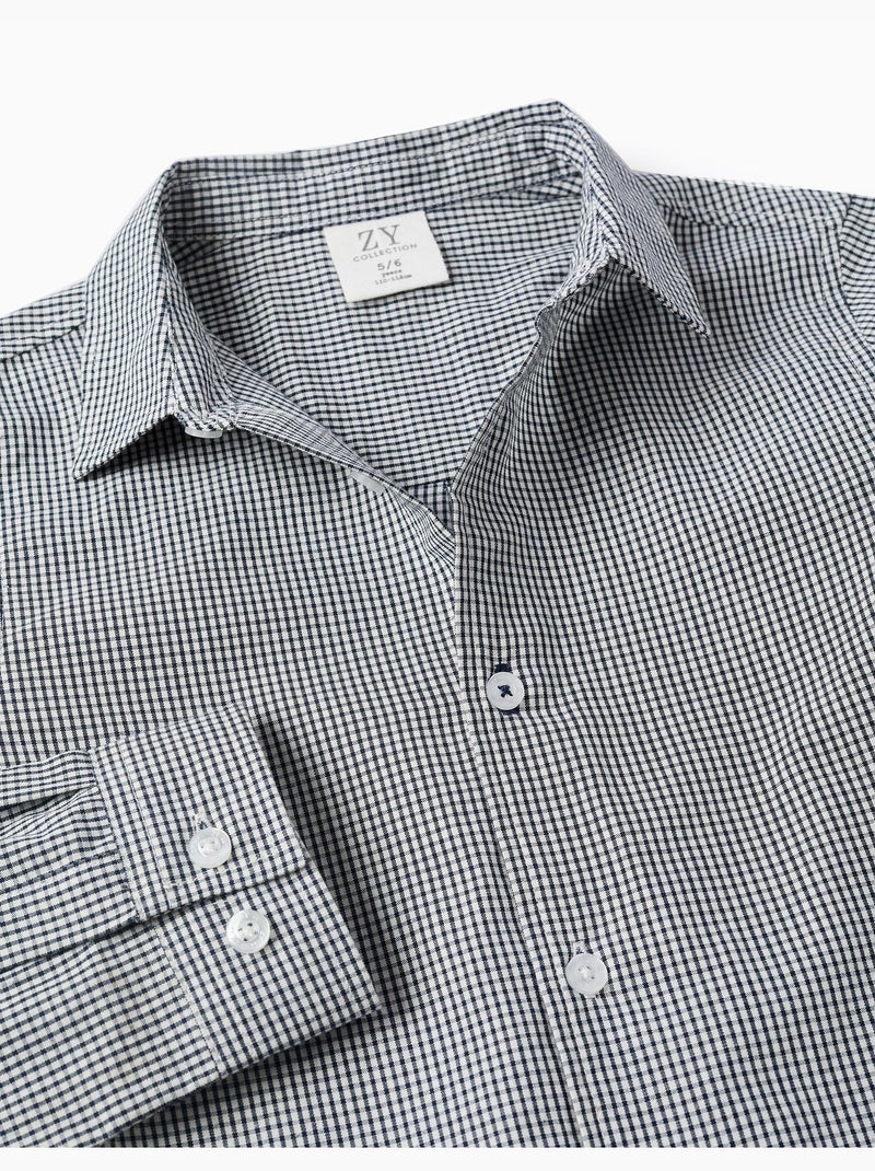 Shirt met lange mouwen en gingham-patroon Donkerblauw - Kiabi