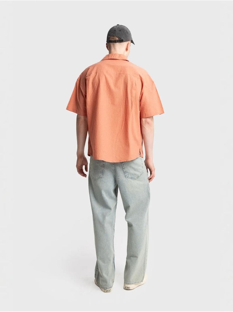 Shirt met textuur en korte mouwen giesto Lichtoranje - Kiabi
