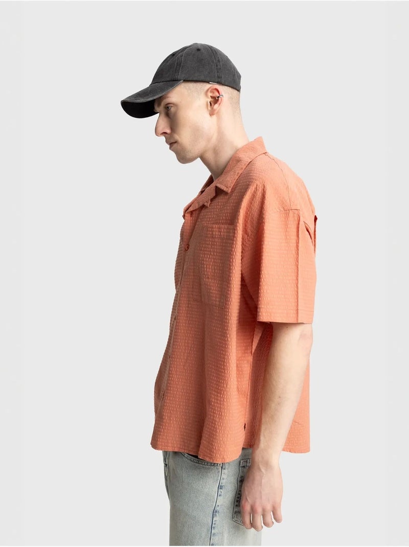 Shirt met textuur en korte mouwen giesto Lichtoranje - Kiabi