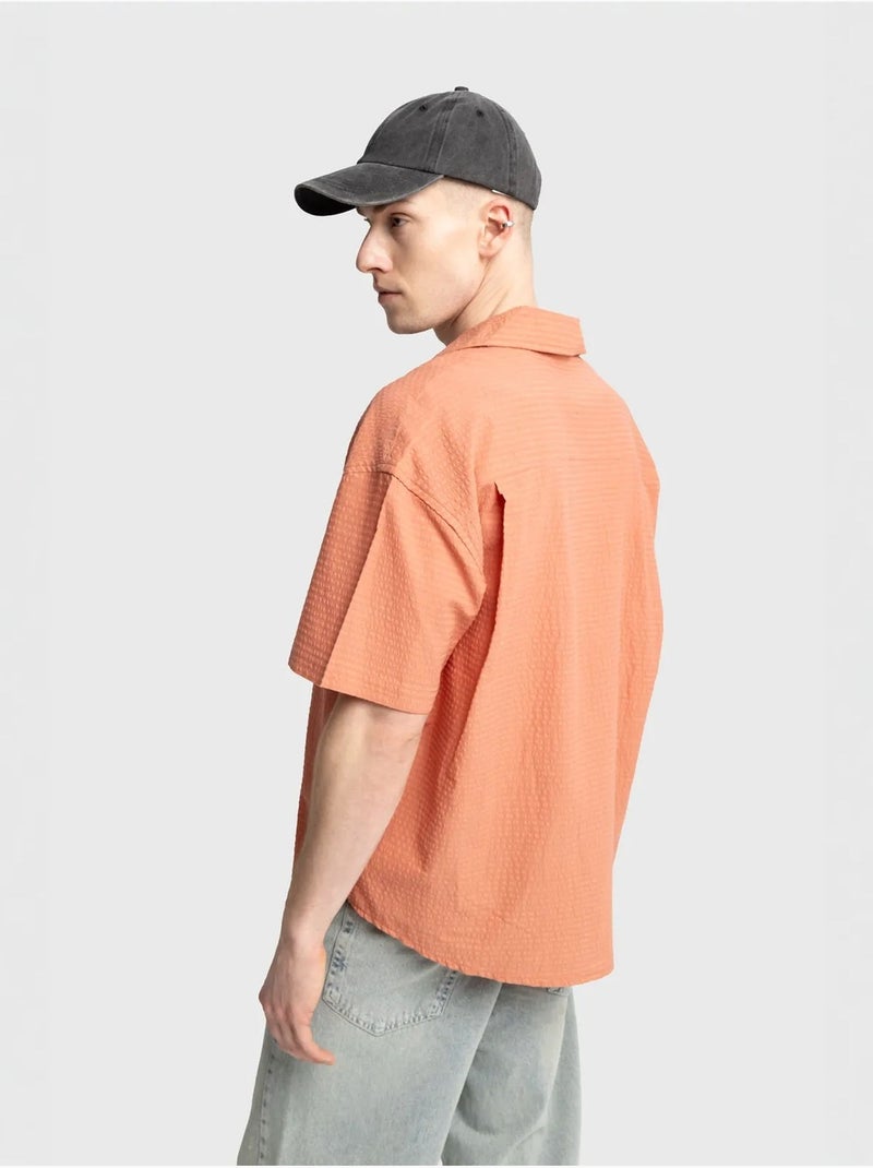 Shirt met textuur en korte mouwen giesto Lichtoranje - Kiabi