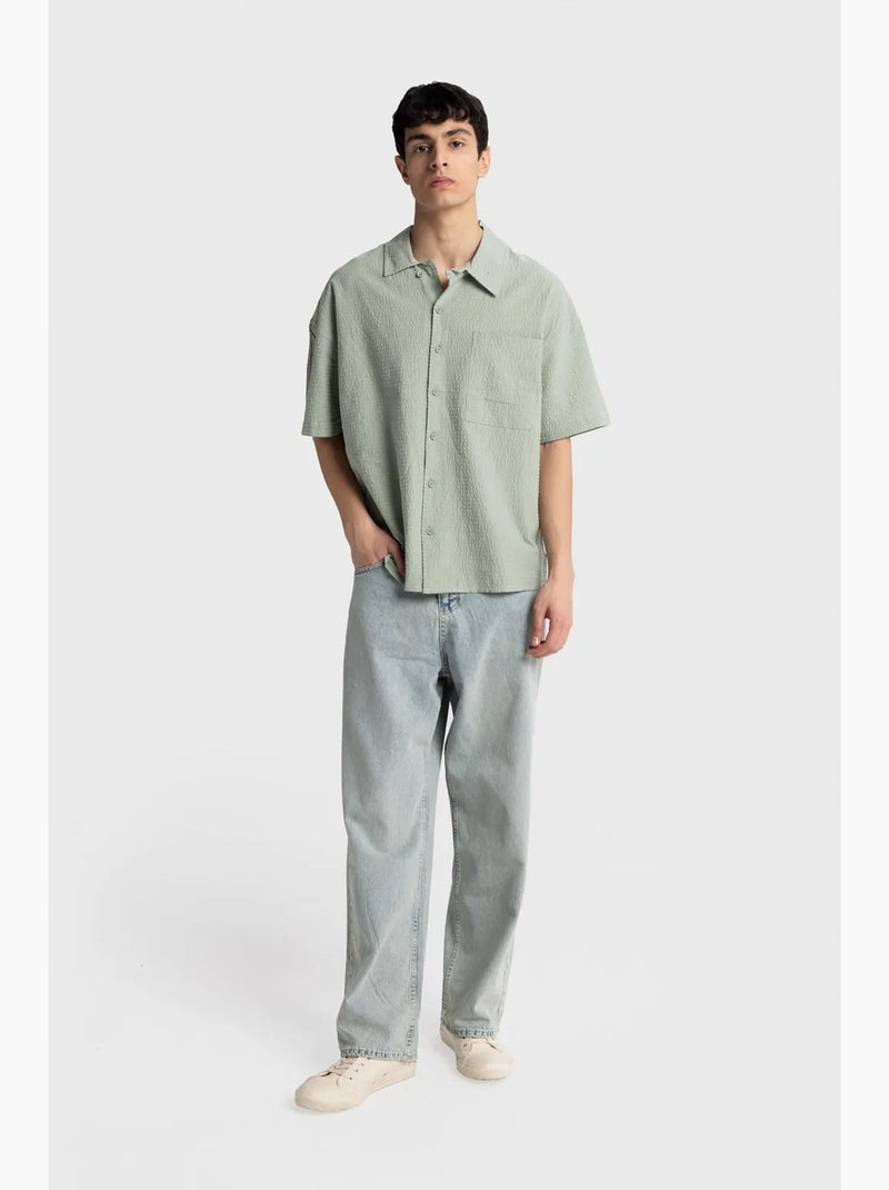 Shirt met textuur en korte mouwen giesto Muntgroen - Kiabi