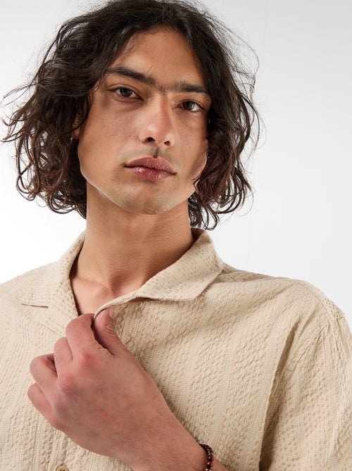 Shirt van gewafelde tricot met korte mouwen - Kiabi