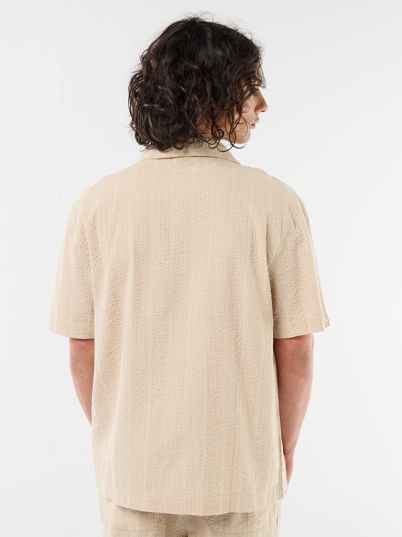 Shirt van gewafelde tricot met korte mouwen Biege - Kiabi
