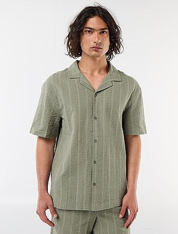 Shirt van gewafelde tricot met korte mouwen