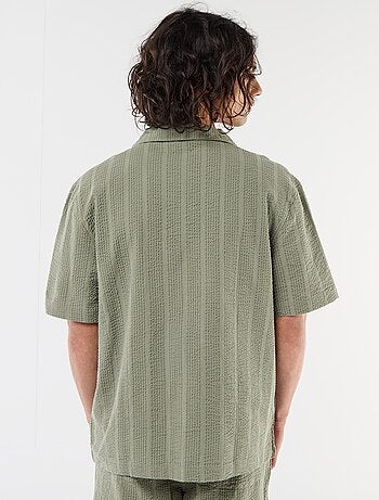 Shirt van gewafelde tricot met korte mouwen