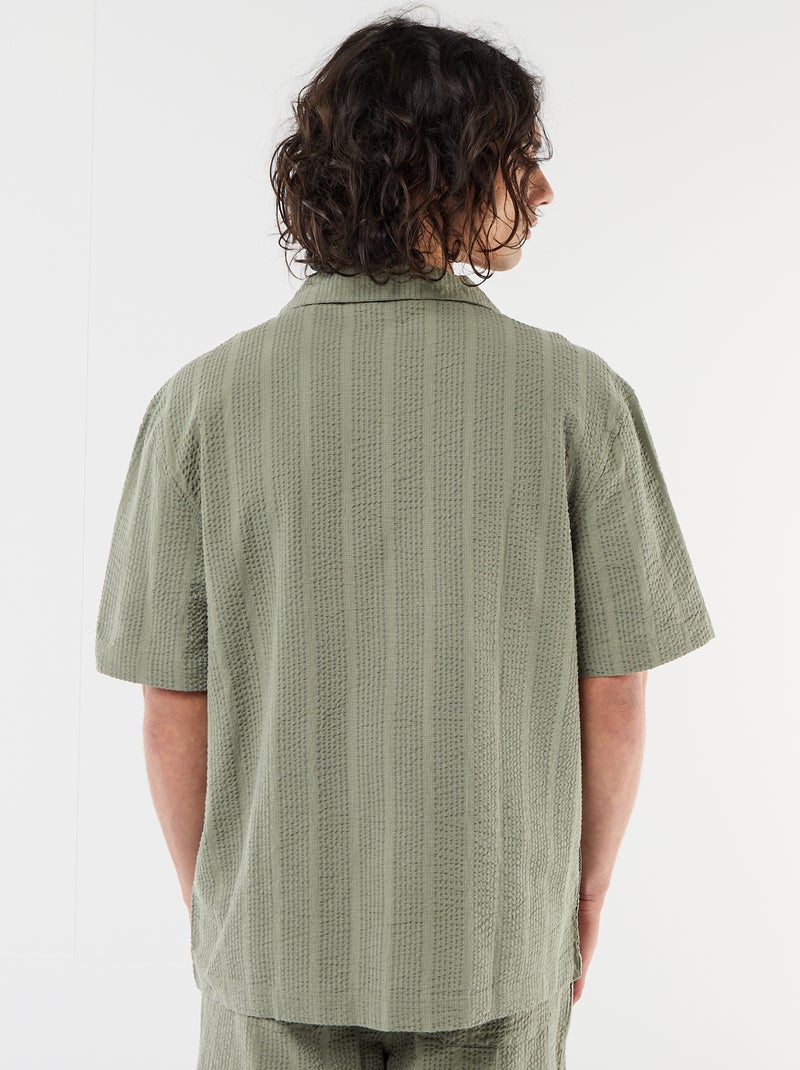 Shirt van gewafelde tricot met korte mouwen Kaki - Kiabi