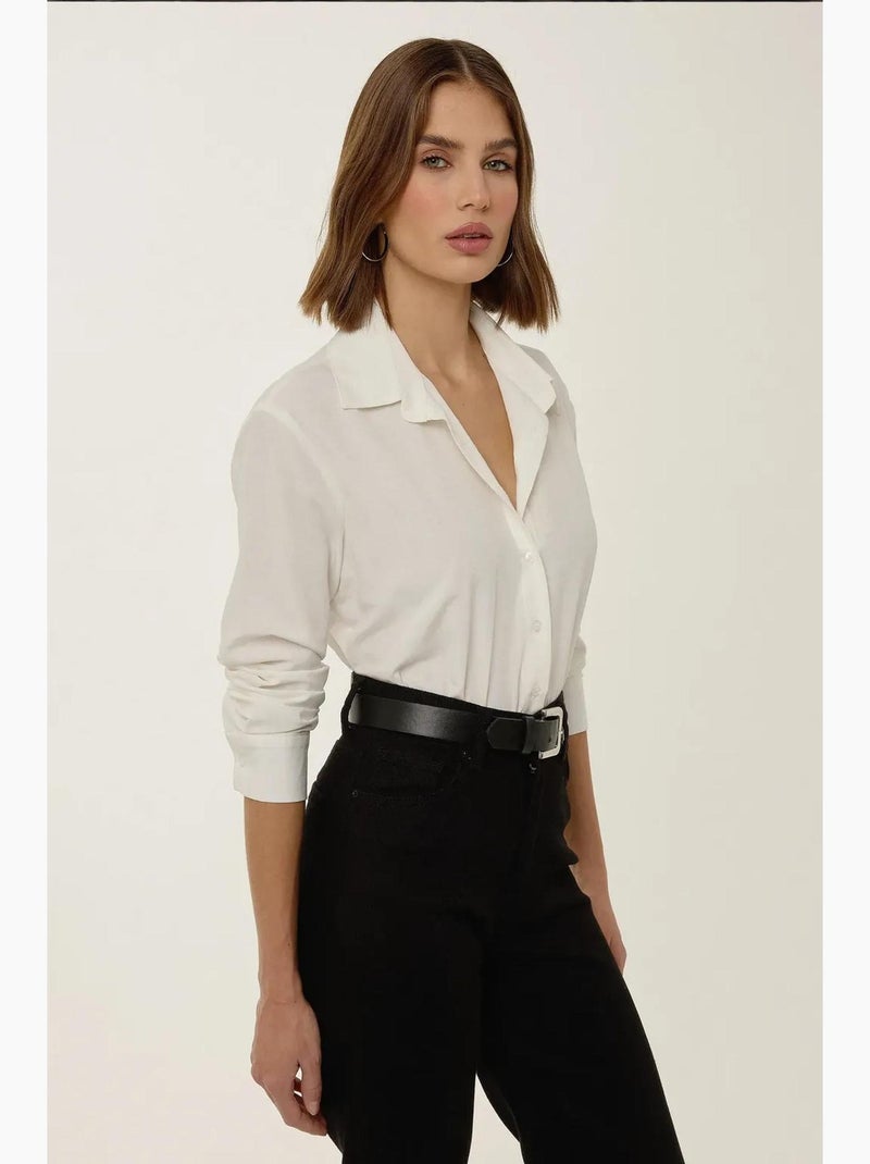 Shirtkraag, lange mouwen body met drukknoopsluiting hiccup Natuurlijk beige - Kiabi
