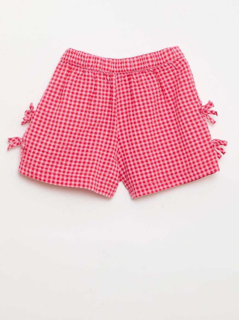 Short à carreaux avec nœuds fantaisies Rose - Kiabi
