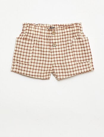Short à carreaux en coton et lin