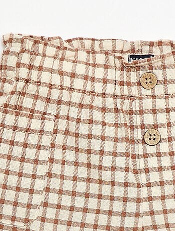 Short à carreaux en coton et lin