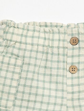 Short à carreaux en coton et lin
