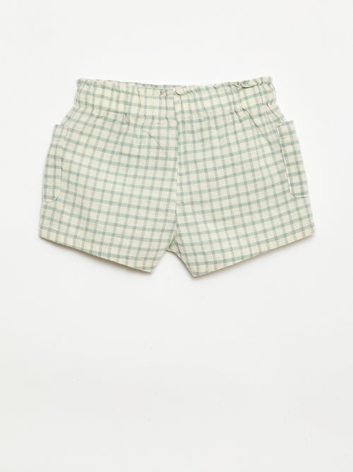 Short à carreaux en coton et lin - Kiabi