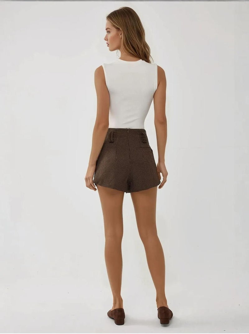 Short à carreaux taille haute Marron - Kiabi