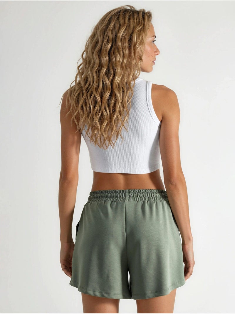 Short à jambes larges et taille mi-haute avec cordon de serrage busem Kaki - Kiabi