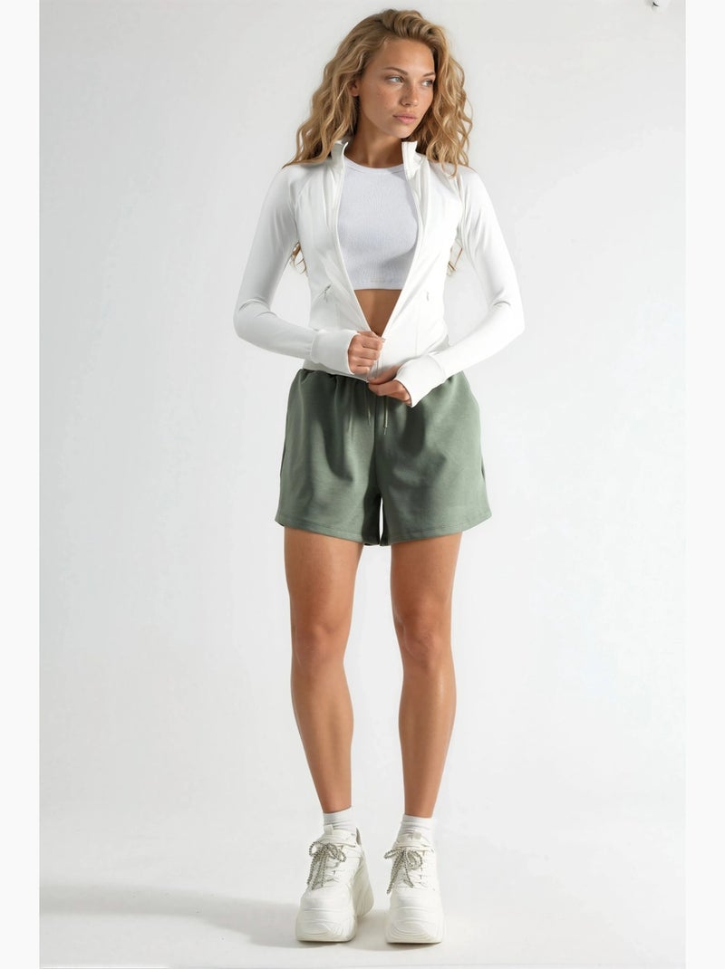 Short à jambes larges et taille mi-haute avec cordon de serrage busem Kaki - Kiabi