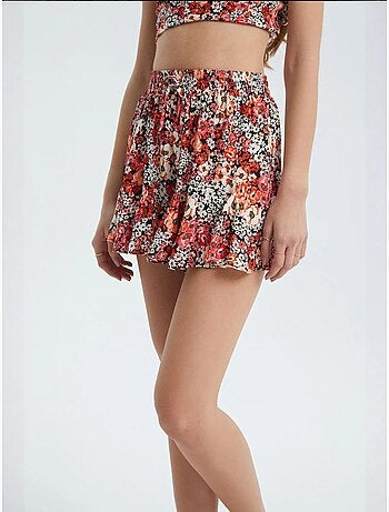 Short à volants taille haute à fleurs et taille élastique hiccup