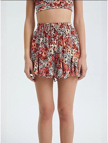 Short à volants taille haute à fleurs et taille élastique hiccup
