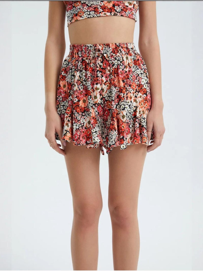 Short à volants taille haute à fleurs et taille élastique hiccup Multicolore - Kiabi