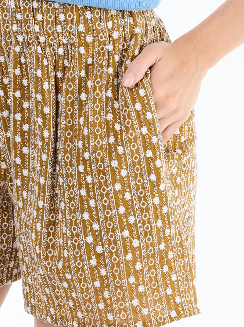 Short avec broderies à la taille élastiquée Marron - Kiabi