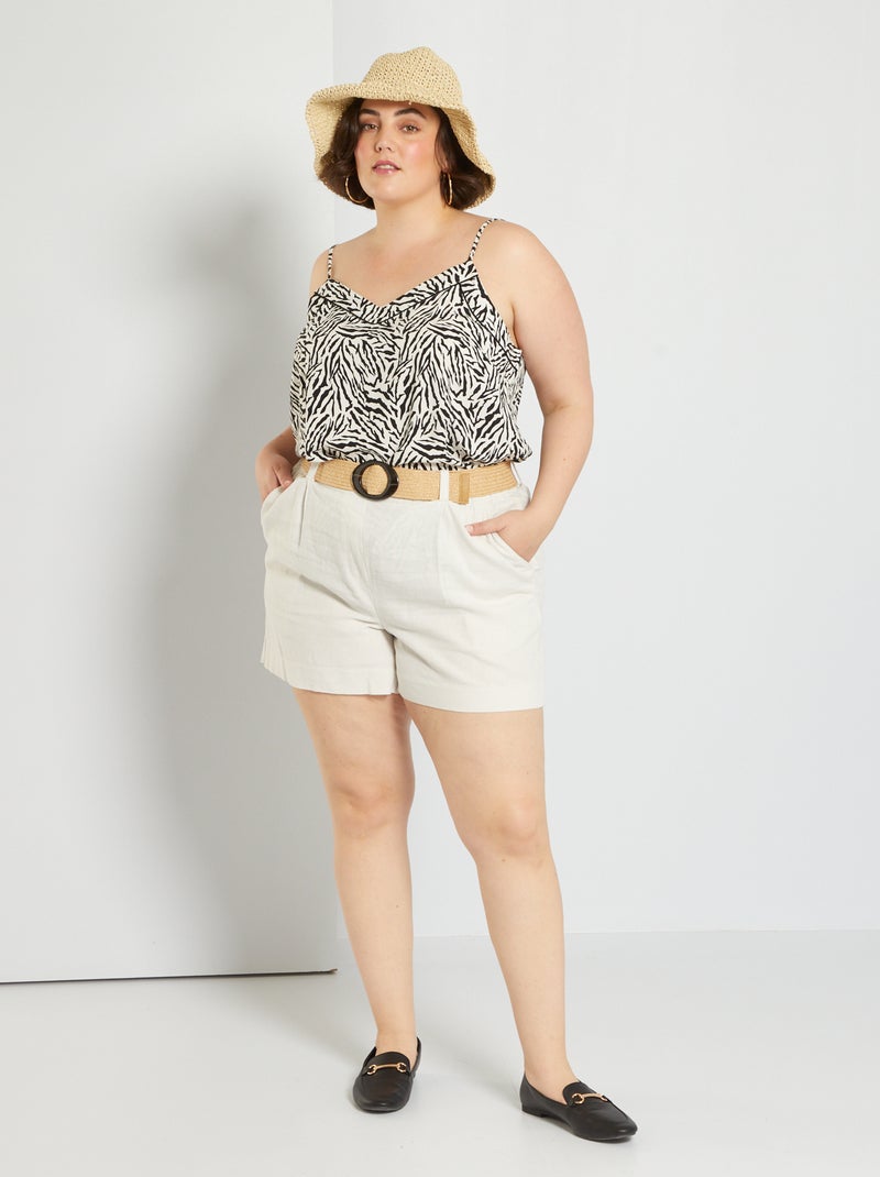 Short avec lin + ceinture blanc calcaire - Kiabi
