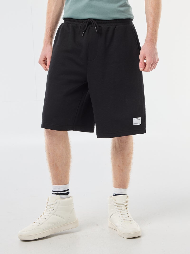 Short avec patch en coton uni Noir - Kiabi