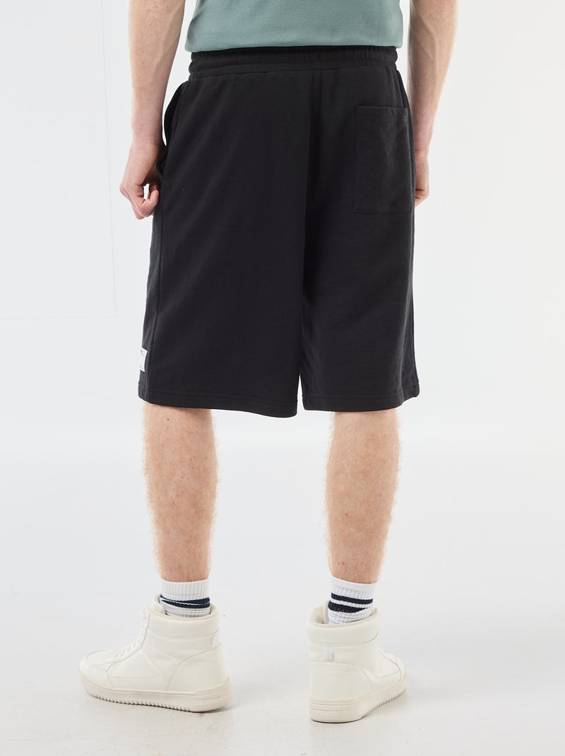 Short avec patch en coton uni Noir - Kiabi