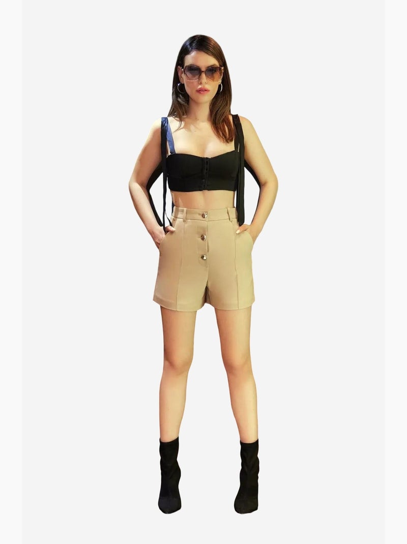 Short boutonné taille haute hiccup Beige - Kiabi