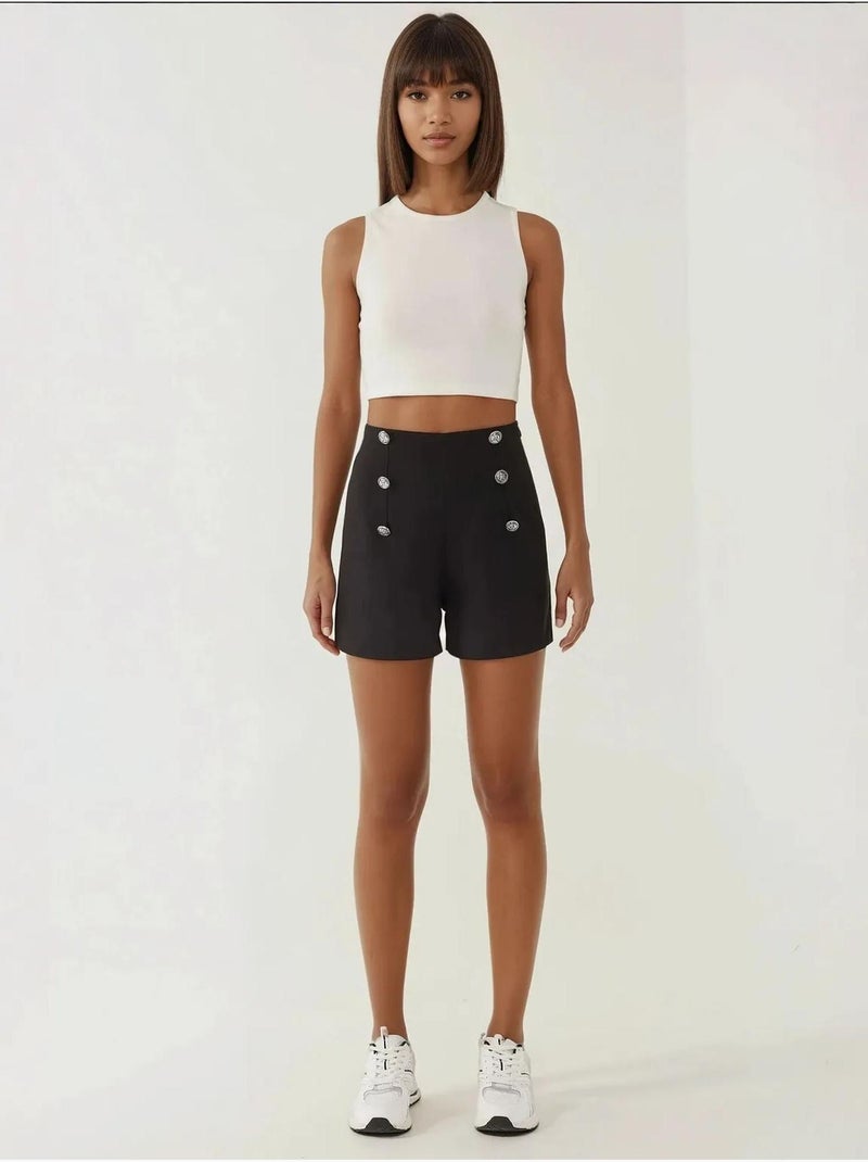 Short boutonné taille haute Noir - Kiabi