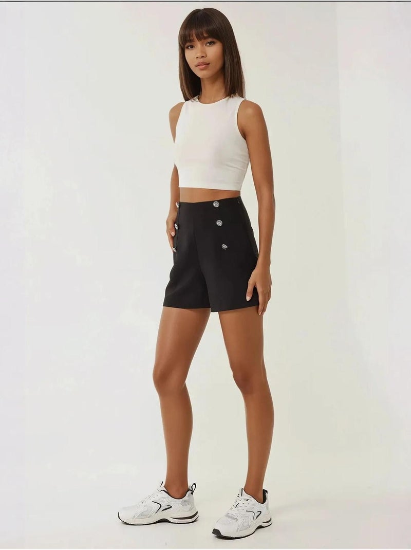 Short boutonné taille haute Noir - Kiabi