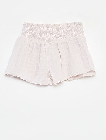 Short brodé en gaze de coton