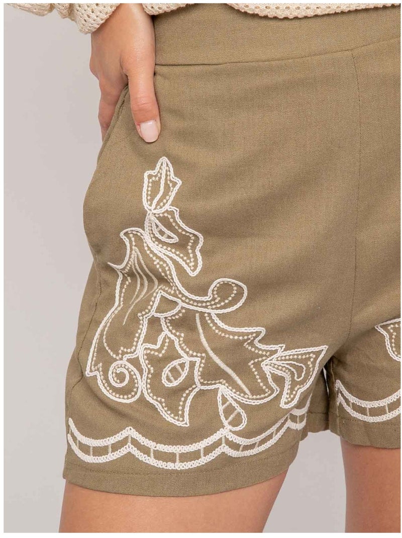 Short broderie xacoure Kaki - Kiabi