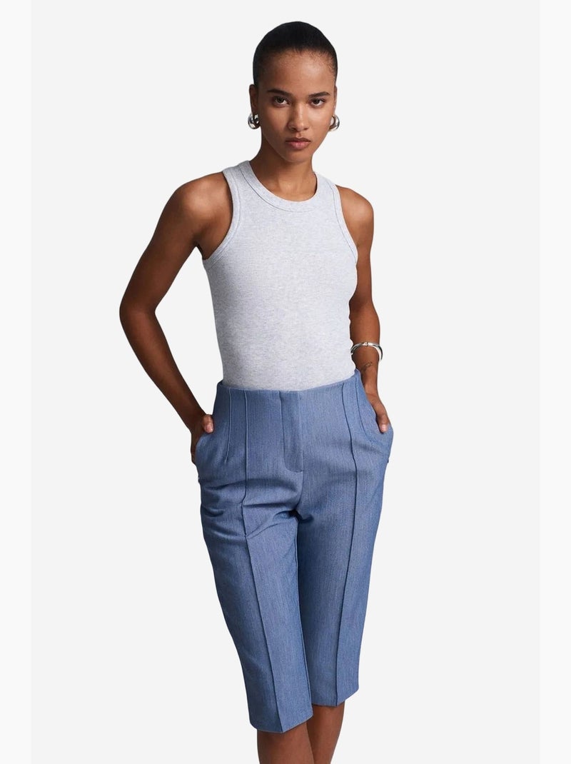 Short capri droit taille haute avec fente dilvin Bleu saphir - Kiabi