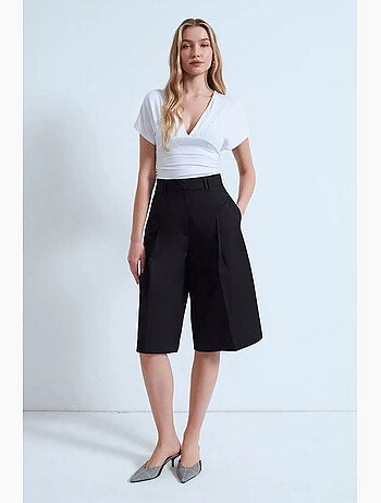 Short capri en popeline de coton à taille haute dilvin