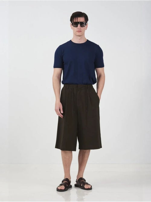 Short capri mi-haut à jambes larges et cordon de serrage à la taille giesto - Kiabi