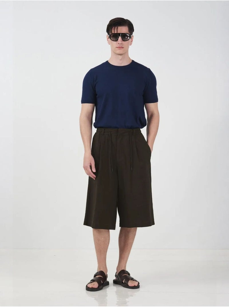 Short capri mi-haut à jambes larges et cordon de serrage à la taille giesto Marron chocolat - Kiabi
