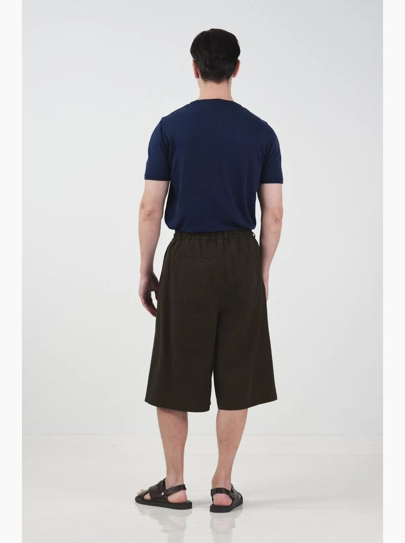 Short capri mi-haut à jambes larges et cordon de serrage à la taille giesto Marron chocolat - Kiabi