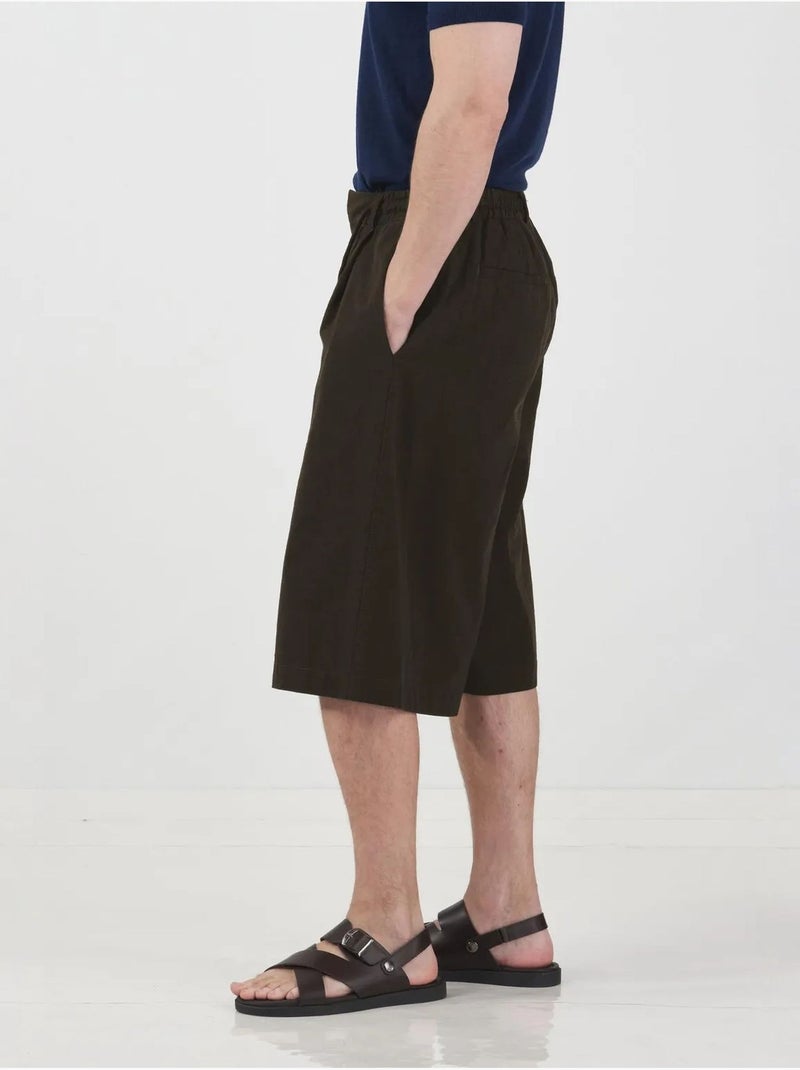 Short capri mi-haut à jambes larges et cordon de serrage à la taille giesto Marron chocolat - Kiabi