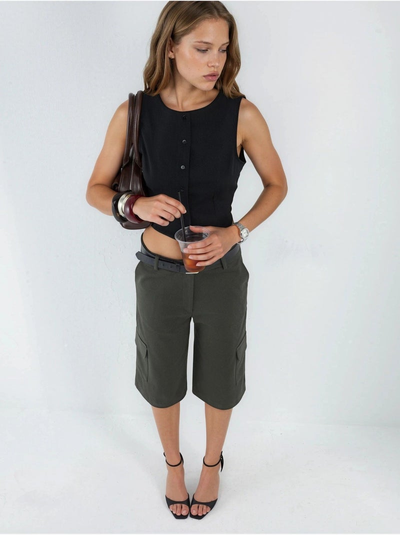 Short capri oversize taille basse hiccup Kaki - Kiabi