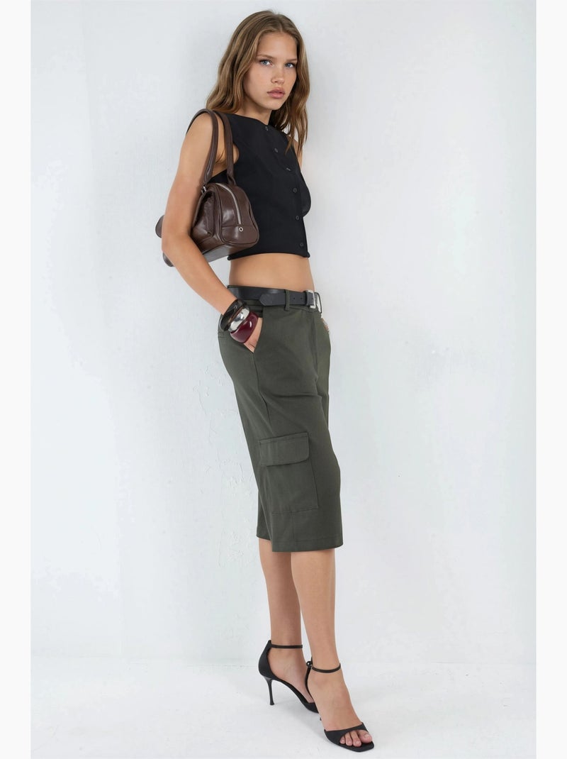 Short capri oversize taille basse hiccup Kaki - Kiabi