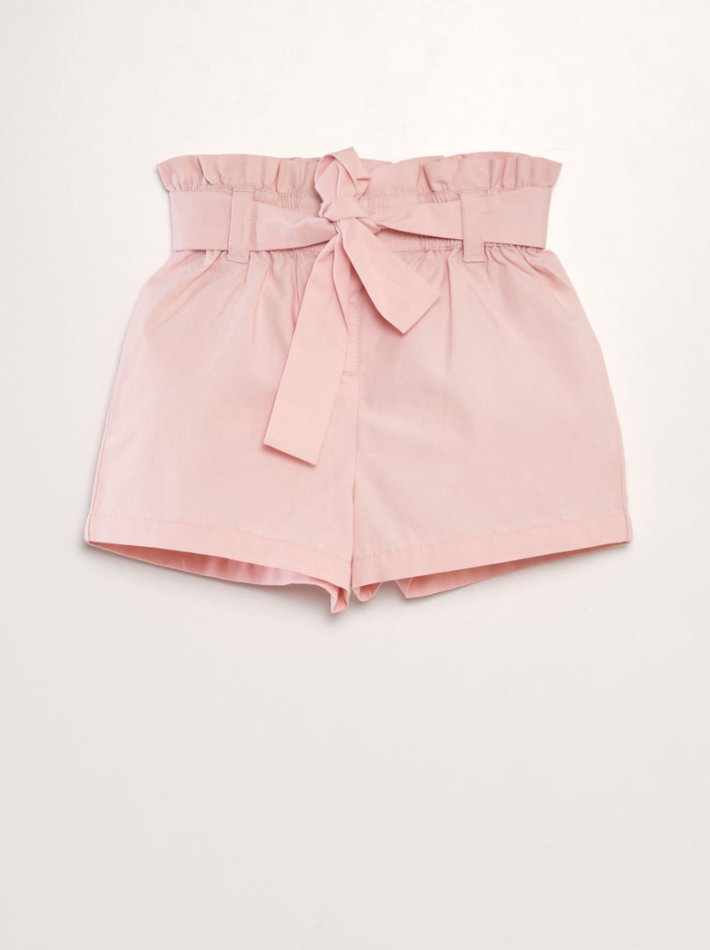 Short ceinturé en popeline Rose - Kiabi