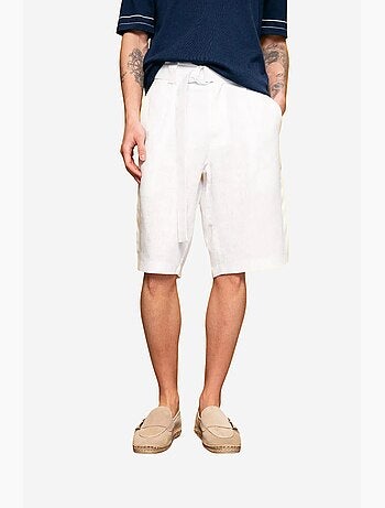 Short chino en mélange de lin à taille haute giesto