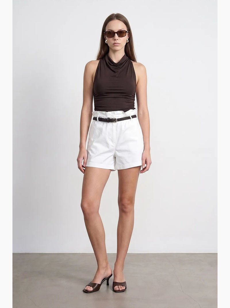 Short chino taille haute avec ceinture dilvin Blanc - Kiabi