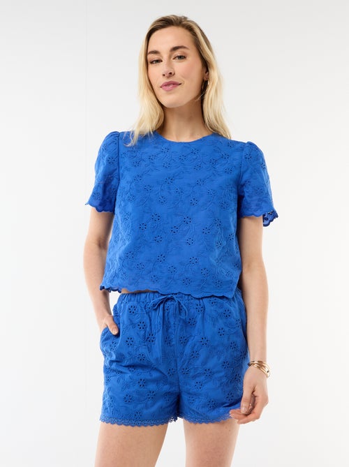 Short court broderies anglaises en coton uni - Kiabi