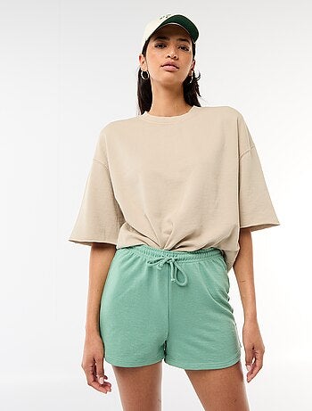 Short court en coton uni avec lien