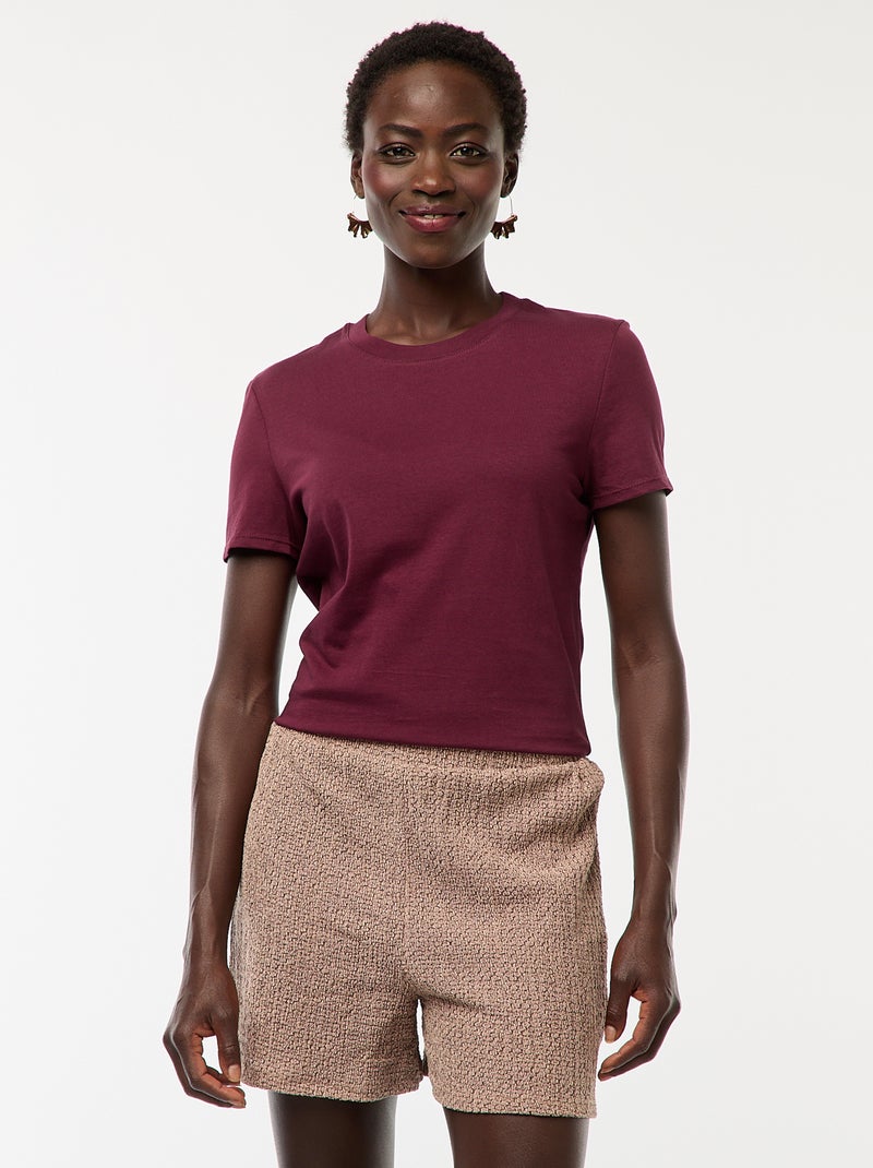 Short court en maille gaufrée Marron - Kiabi