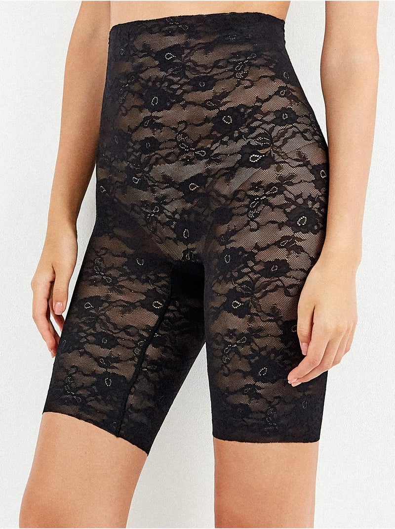 Short cycliste gainant, sans coutures, en dentelle florale Noir - Kiabi
