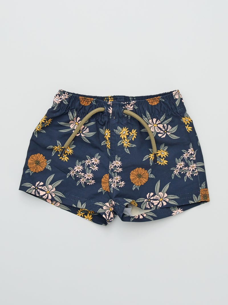 Short de bain à motifs fleuri bleu marine - Kiabi
