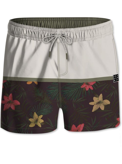 Short de bain court homme avec filet intérieur palmiers freegun - Kiabi